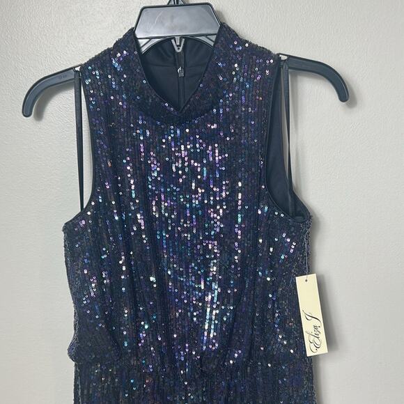 NWT Eliza J Sequin mini Dress with Feather Trim, 10 - Picture 5 of 13